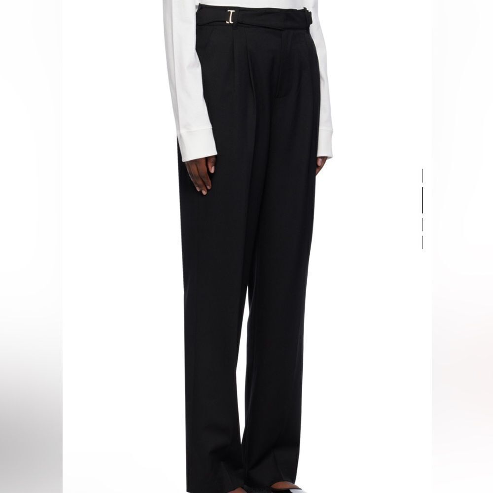 Ssense Lesugiatelier Black Wool Blend Pleated Tuxedo Trousers w Box Chain Belt